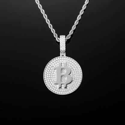 IC Beautiful VVS Moissanite  Bitcoin Sign Pendant  Hip Hop Iced Out Bust Down Pendant IC_P1012