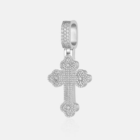 IC Gorgeous VVS Moissanite 925 Sterling Silver Flower Bud Cross Pendant Hip Hop Iced Out Bust Down Pendant IC_P1008