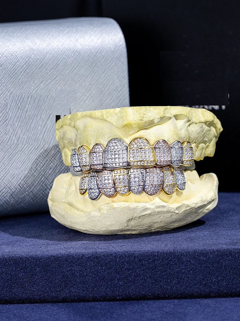 IC Luxury VVS Moissanite Fully Iced Multi Colored Grillz 925 Sterling Silver Hip Hop Bust Down Iced Out  Grillz IC_G1005