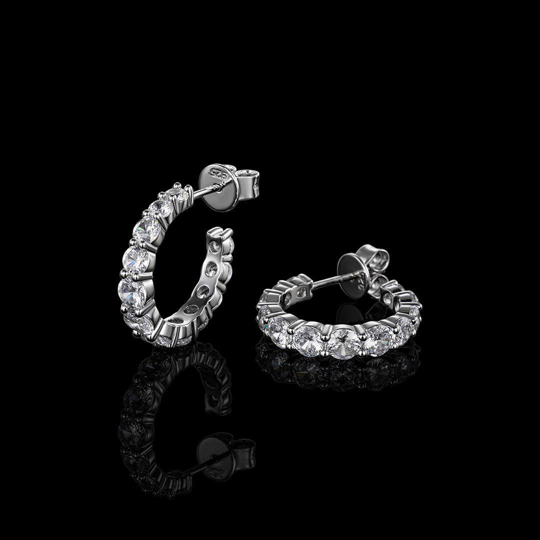IC Classic VVS Moissanite 925 Sterling  Round Cut Hoop Earring Hip Hop Iced Out Bust Down Earring For Everyday IC_SE1001