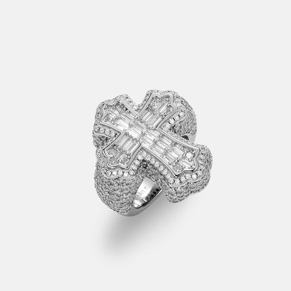IC Premium VVS Moissanite  Baguette Cross Ring Hip Hop Bust Down Iced Out 925 Sterling Silver Ring For Everyday IC_R1046