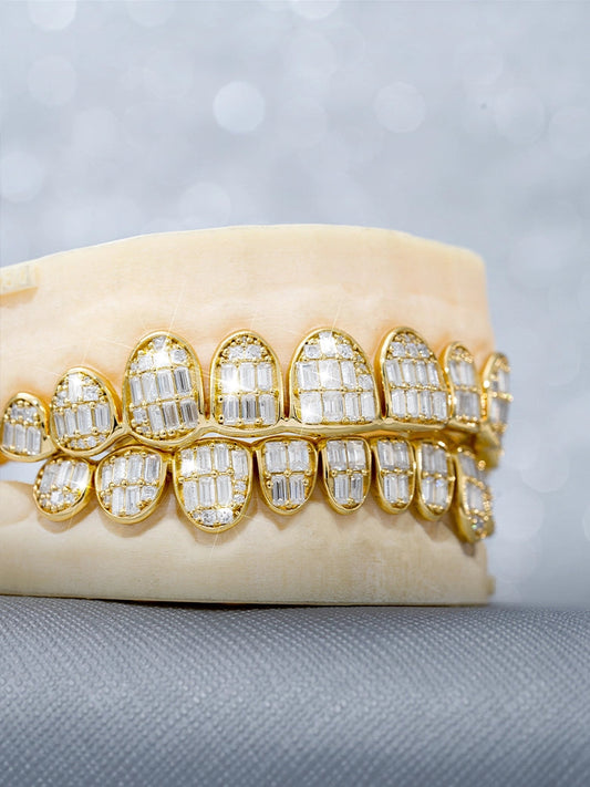 IC Unique VVS Moissanite Fully Iced  Baguette Cut Grillz  Hip Hop Iced Out Grillz IC_G1014