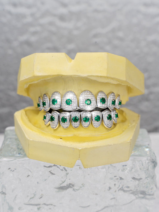 IC Premium VVS Moissanite Iced Out Green Gemstone Grillz 925 Sterling Silver Hip Hop Bust Down Grillz IC_G1012