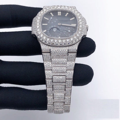 IC Classic Vertical Dial VVS Moissanite Stainless Steel Watch Hip Hop Fully Iced Bust Down Bling Blink Watch  IC_PP1039