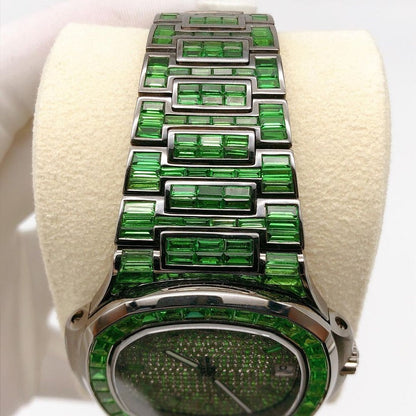 IC Premium Baguette Green Vertical Dial VVS Moissanite Stainless Steel Watch Hip Hop Bust Down Iced Out Watch  IC_PP1033