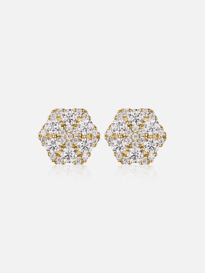 IC Premium VVS Moissanite Cluster Hexagon Earring Hip Hop Iced Out Bust Down Earring For Everyday IC_SE1010