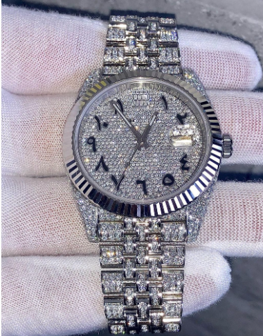 IC Unique VVS Moissanite Arabic Dial Stainless Steel Watch Hip Hop Fully Iced Bling Blink Watch  IC_1066