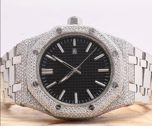 IC Unique VVS Moissanite Vertical Dial Stainless Steel Watch Hip Hop Fully Iced Bust Down Bling Blink Watch Personalized Custom Watch  IC_AP1006