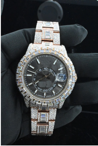 IC Luxury 36MM Baguette Vertical Dial VVS Moissanite Stainless Steel Watch Hip Hop Bust Down Fully Iced Watch  IC_1015