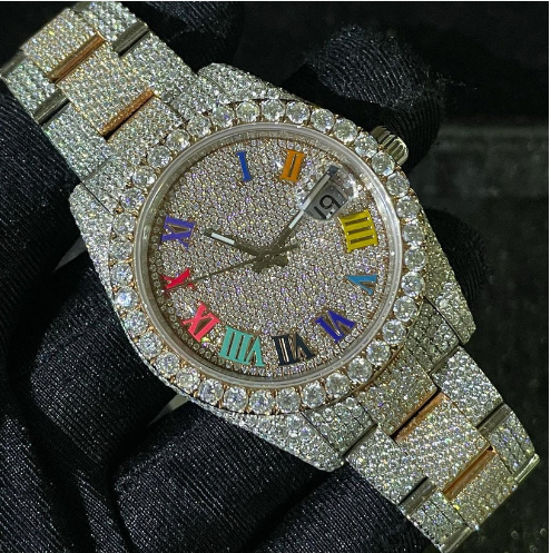 IC Premium 36MM  Roman Dial VVS Moissanite Stainless Steel Watch Hip Hop Bling Blink Bust Down Fully Iced Watch IC_1019