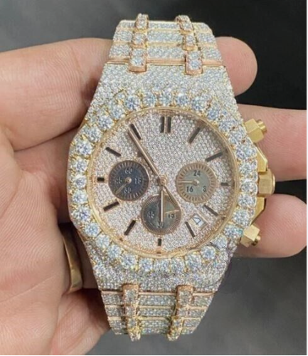IC Luxury Yellow & Silver Vertical Dial VVS Moissanite Stainless Steel Watch Hip Hop Bust Down Iced Out Watch IC_AP1004