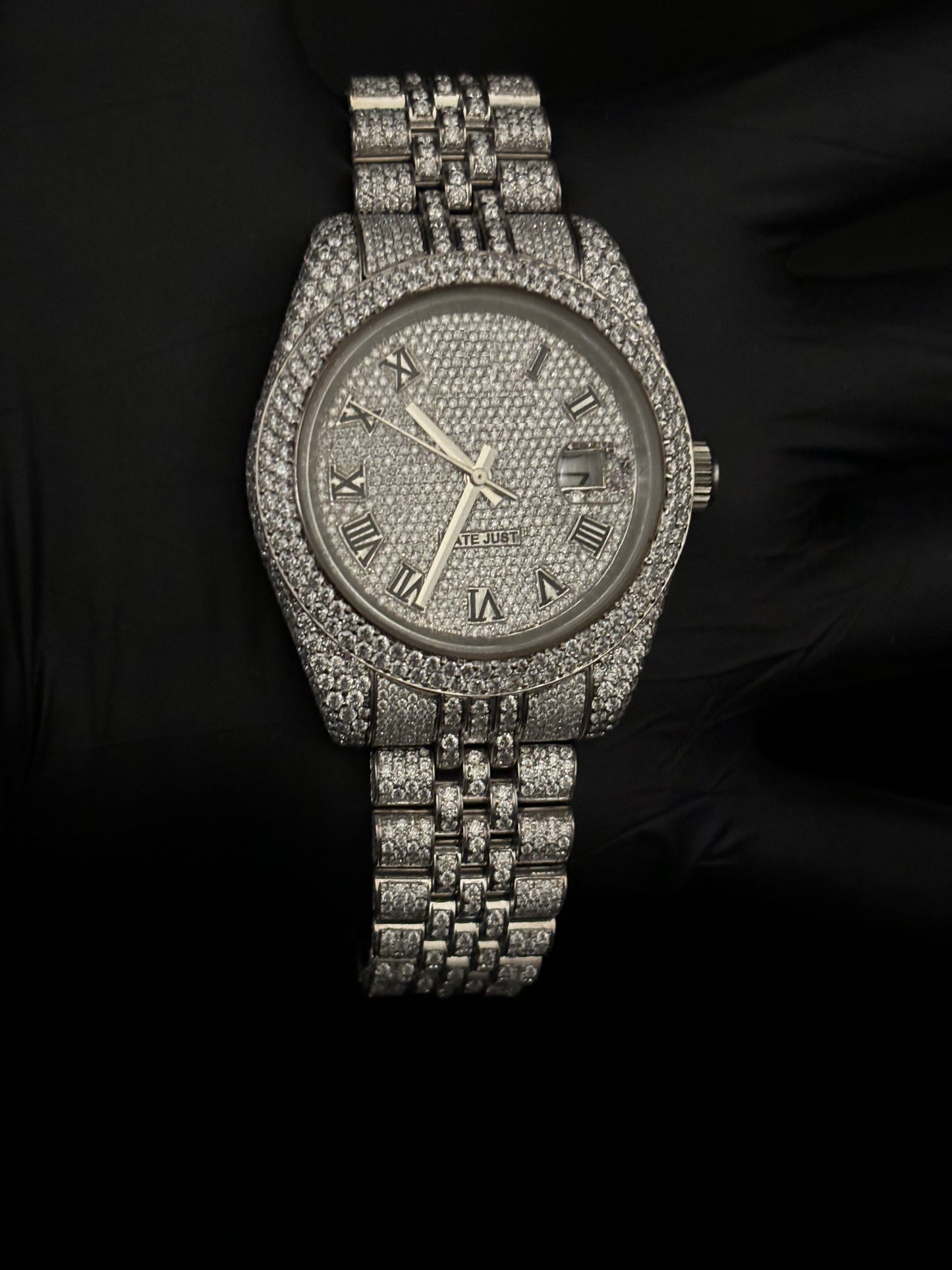 IC Premium Roman Dial VVS Moissanite Stainless Steel Watch Hip Hop Fully Iced Bust Down Watch  IC_1001