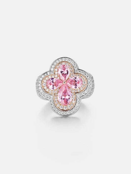 IC Beautiful VVS Moissanite Pink Leaf Shape Ring Hip Hop Bust Down Iced Out Ring For Everyday IC_R1043