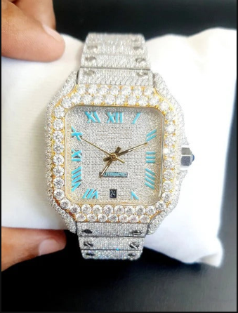 IC Lavish Shinny Roman Dial VVS Moissanite Stainless Steel Watch Hip Hop Bust Down Iced Out Bling Blink Watch  IC_C1058