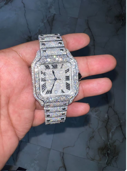 IC Luxury  Roman Dial VVS Moissanite Stainless Steel Watch Hip Hop Bling Blink Fully Iced Bust Down Watch IC_C1057
