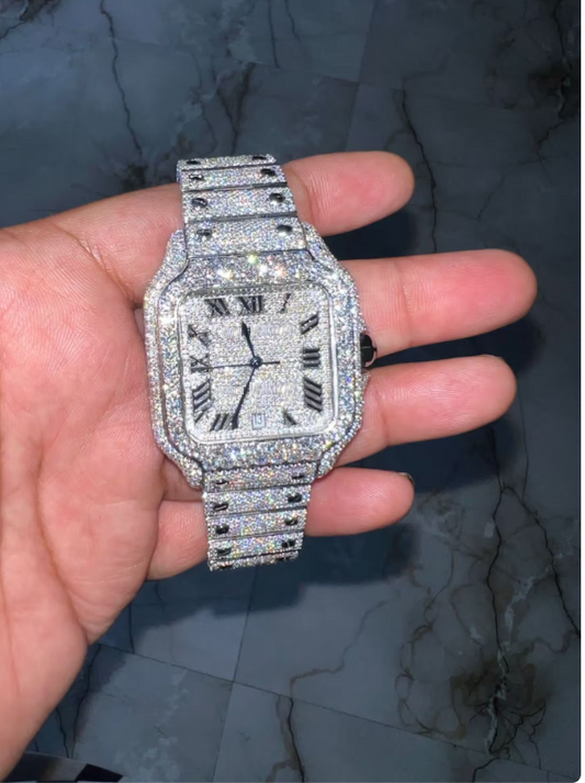 IC Luxury  Roman Dial VVS Moissanite Stainless Steel Watch Hip Hop Bling Blink Fully Iced Bust Down Watch IC_C1057