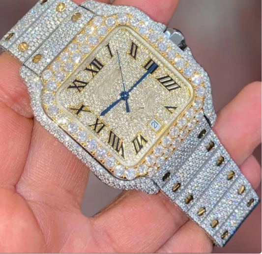 IC Premium Roman Dial VVS Moissanite Stainless Steel Watch Hip Hop Bust Down Iced Out Watch  IC_C1056