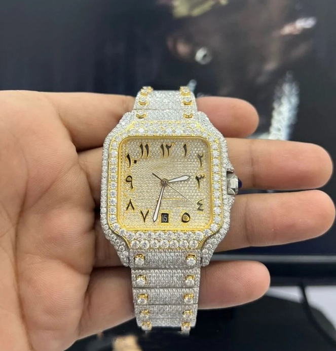 IC Luxury Arabic Dial VVS Moissanite Stainless Steel Watch Hip Hop Fully Iced Bust Down Watch  IC_C1055
