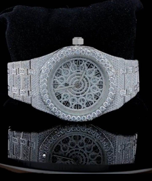 IC Luxury Skeleton Automatic Round Dial VVS Moissanite Stainless Steel Bust Down Iced Out Bling Blink Watch  IC_AP1042