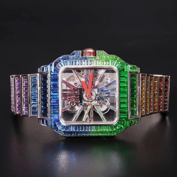 IC Classic Multicolor Baguette Square Dial VVS Moissanite Stainless Steel Watch Hip Hop Fully Iced Bust Down Watch IC_C1059