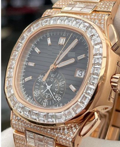 IC Luxury Baguette Vertical Dial VVS Moissanite Stainless Steel Watch Fully Iced Bust Down Bling Blink  Hip Hop  Watch IC_PP1016