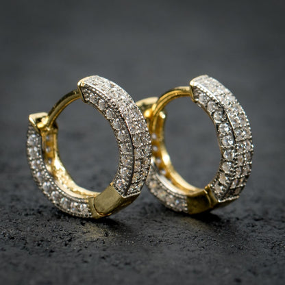 IC Lavish VVS Moissanite  Yellow Gold Plated Hoop Earring Hip Hop Iced Out Bust Down Earring For Everyday IC_SE1012