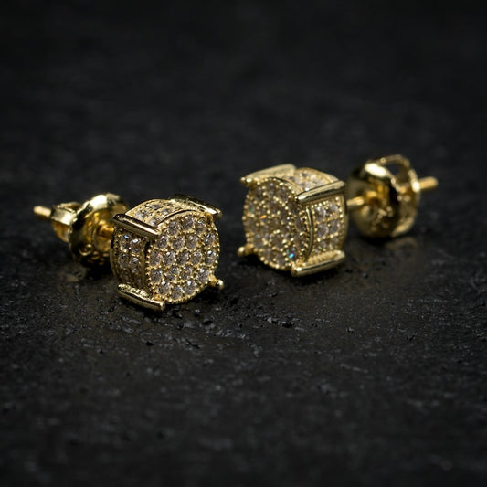 IC Premium  VVS Moissanite Yellow Gold Plated  Studs Pushback Hip Hop 925 Sterling Silver Iced Out Bust Down Studs IC_SE1039