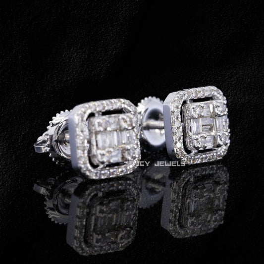 IC Unique Iced Out Stud Earrings 925 Sterling Silver Screw Back Earrings Hip Hop IC_SE1038