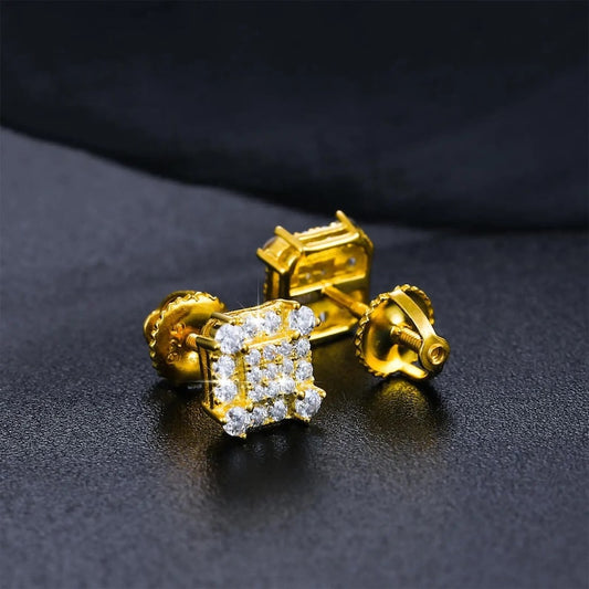 IC Premium VVS Moissanite 925 Sterling Silver Square Studs Hip Hop Iced Out Bust Down Studs IC_SE1042