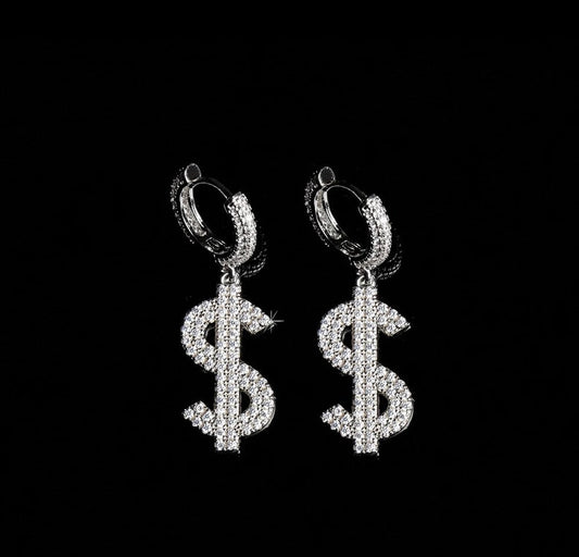 IC Lavish VVS Moissanite Dollar Sign Earring Hip Hop Iced Out Bust Down Earring Everyday IC_SE1024