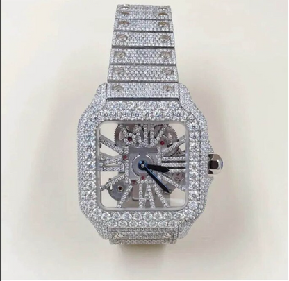 MW Premium Skeleton Automatic Square Dial  BlinK Bling Hip Hop VVS Moissanite Stainless Watch Bust Down IC_C1003