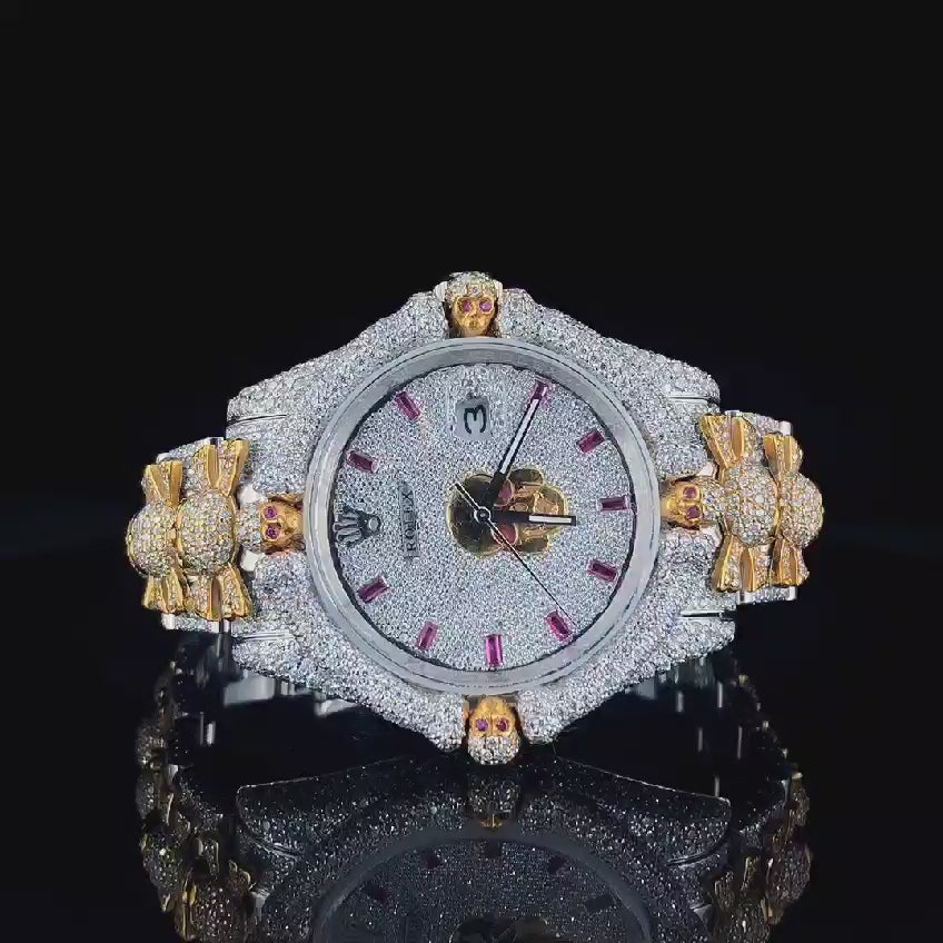 Load video: Rolex Moissanite Luxury Watch, Silever and Gold Moissanite Gem Embeded in Rolex Ultra Luxury Watch