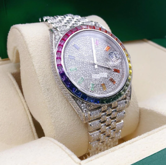 IC Luxury Multicolor Round Dial VVS Moissanite Stainless Steel Watch Hip Hop Iced Out Bling Blink Watch  IC_1059