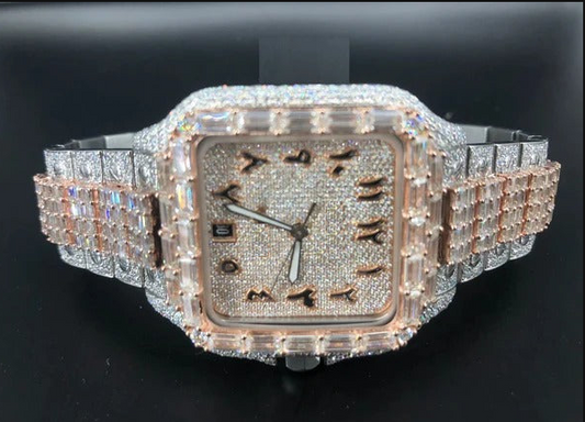 IC Unique Baguette Arabic Dial VVS Moissanite Stainless Steel Hip Hop Bust Down Iced Out Watch IC_C1062