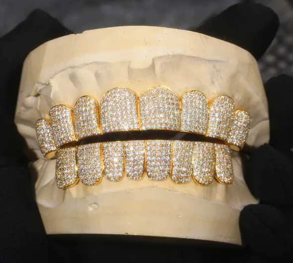 IC Lavish VVS Moissanite 925 Sterling Silver Yellow Gold Plated Grillz Bust Down Iced Out Hip Hop Grillz IC_G1024