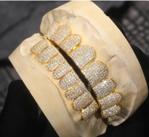 IC Lavish VVS Moissanite 925 Sterling Silver Yellow Gold Plated Grillz Bust Down Iced Out Hip Hop Grillz IC_G1024